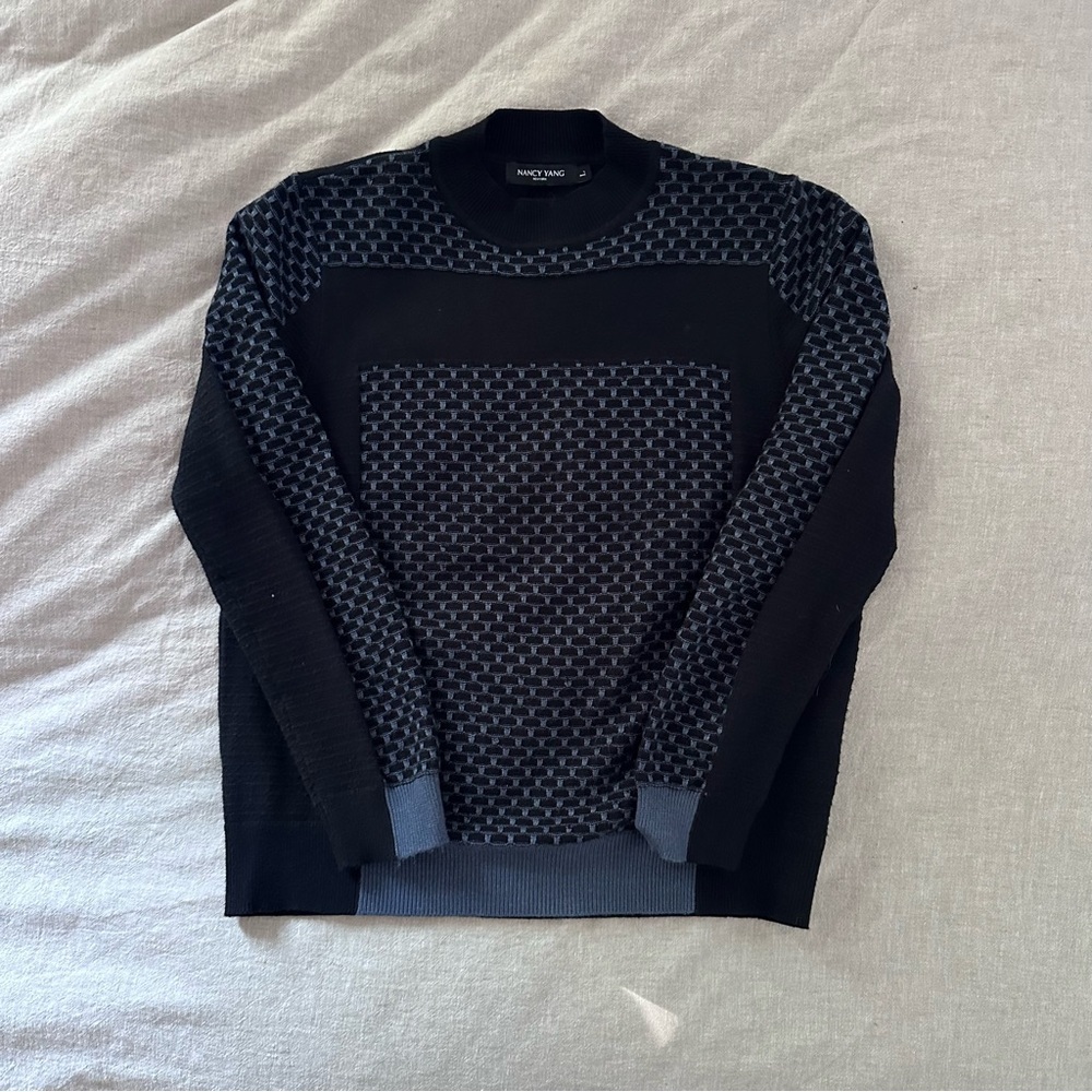 Nancy Yang Black& Navy Geometric Sweater